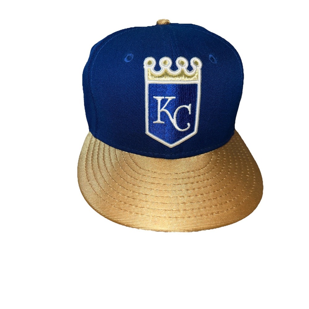 K C Kansas City Royals Two Tone Fitted Hat 7 1/8 Blue Gold New Era 59Fifty Cap